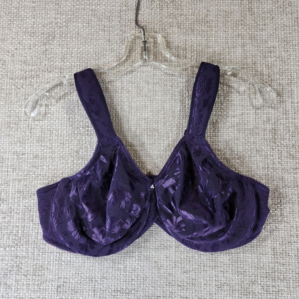 Wacoal Awareness Underwire Bra 855267 Womens 42D Purple Floral Lace Adjustable